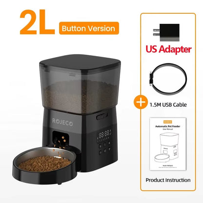 Automatic feeder dispensing dry food for pets.