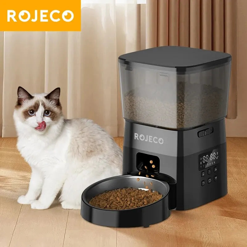 Compact and stylish automatic pet feeder design.