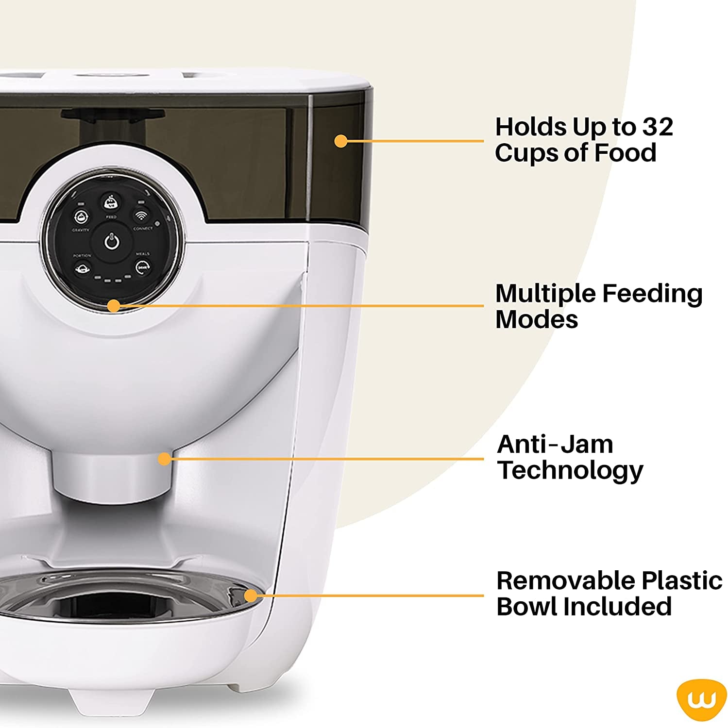 Customizable portion control and scheduled feeding with the Feeder-Robot automatic pet feeder.