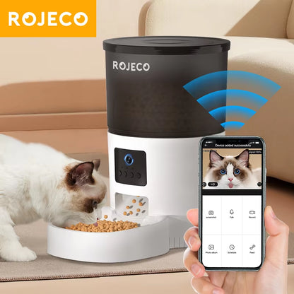 Pro Automatic Pet Food Dispenser displaying portion control functionality for precise feeding.