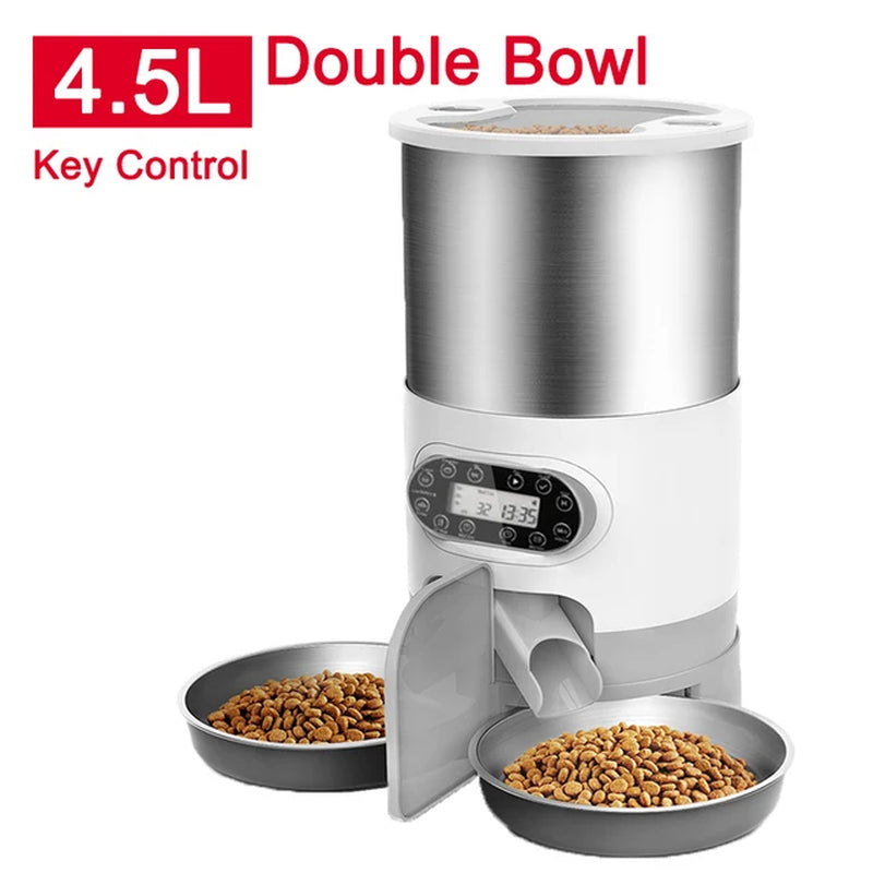 3L SmartPet Auto Feeder without WiFi, featuring two bowls for convenient feeding of multiple pets.