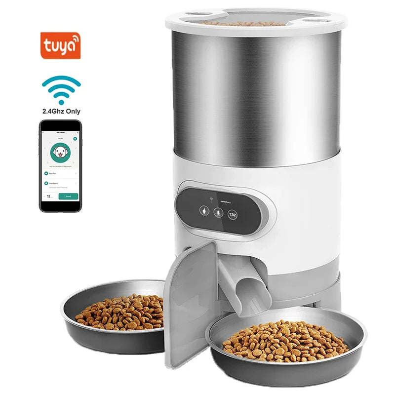 4.5L SmartPet Auto Feeder with no WiFi, designed for two pets with dual bowls for convenient meal times.