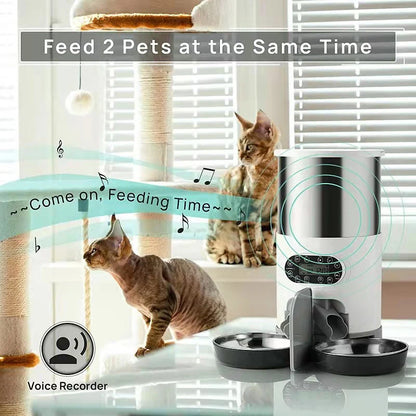 The voice recorder feature of the SmartPet Auto Feeder, allowing pet owners to call their pets to meals.