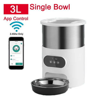 Front view of the SmartPet Auto Feeder with WiFi and 1 bowl, showcasing sleek design and user-friendly control panel.